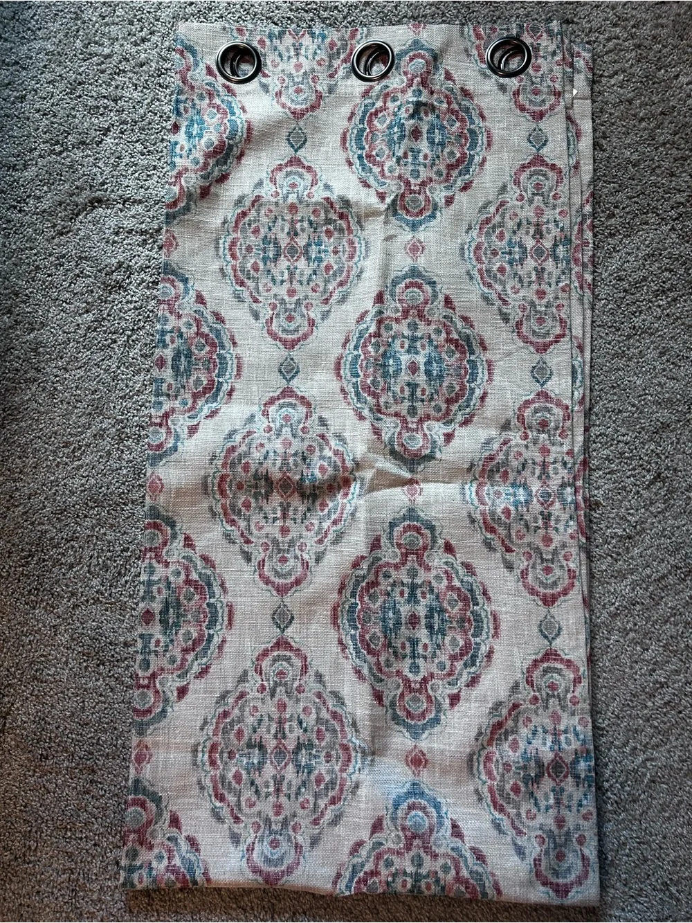 Decorative Curtain Panel with Grommets in Cream, Teal & Dusty Rose - Pack of 2